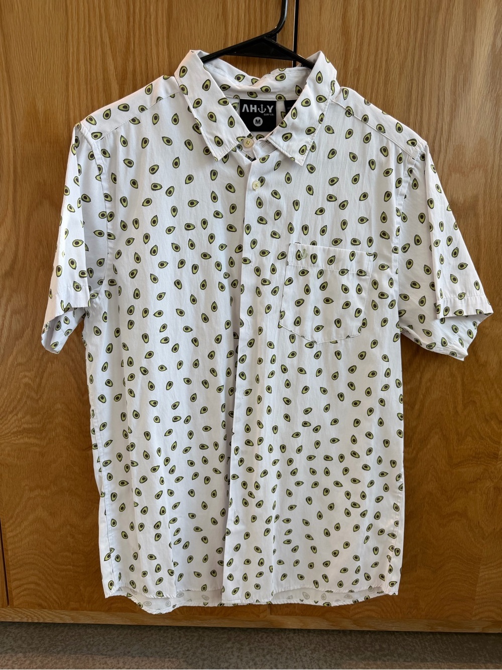 Short-Sleeve White Shirt with Olive Print
